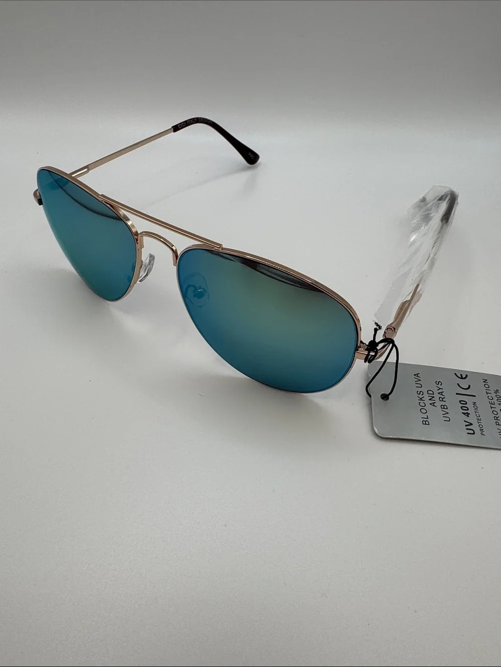 Aviator Sunglasses with Blue-Green Mirrored Lenses